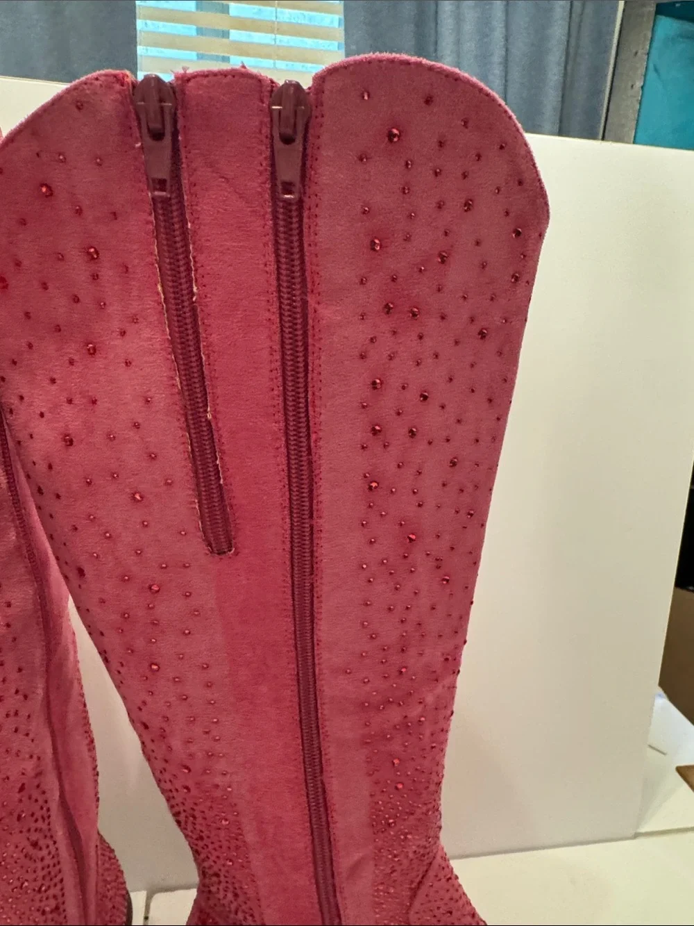 Pierre Dumas Pink Crystal-Embellished Over-the-Knee Boots